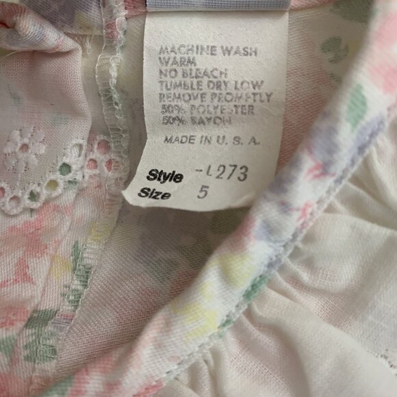 Girls Dress Size 5 Vintage Pastel Floral Eyelet Trims Puff Sleeve Button Back - Picture 4 of 4